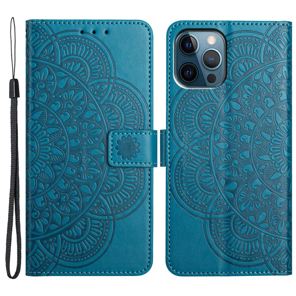 For iPhone 16 Pro Case PU Leather Stand Wallet Phone Cover Mandala Imprinted - TechGearPal