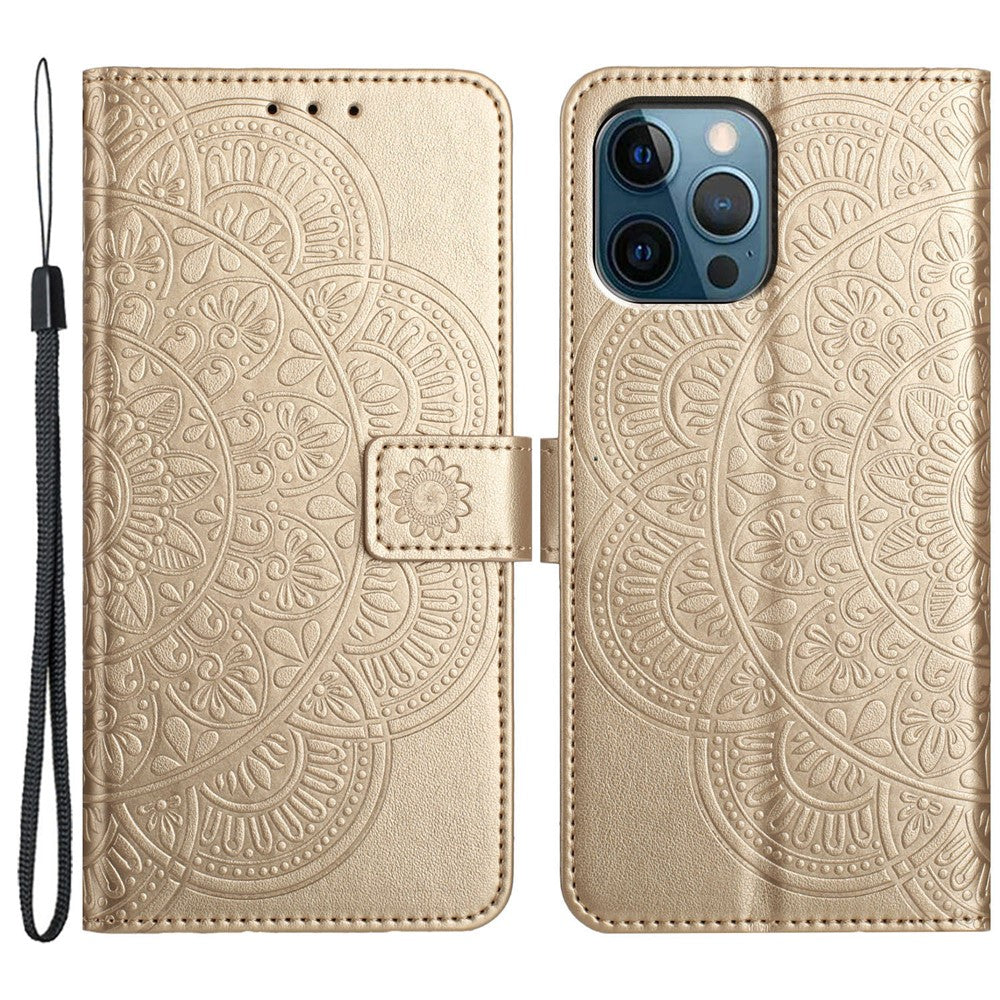 For iPhone 16 Pro Case PU Leather Stand Wallet Phone Cover Mandala Imprinted
