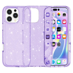 For iPhone 16 Pro Case Hard PC Soft TPU Glitter Phone Cover - Purple