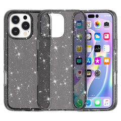 For iPhone 16 Pro Case Hard PC Soft TPU Glitter Phone Cover - Purple