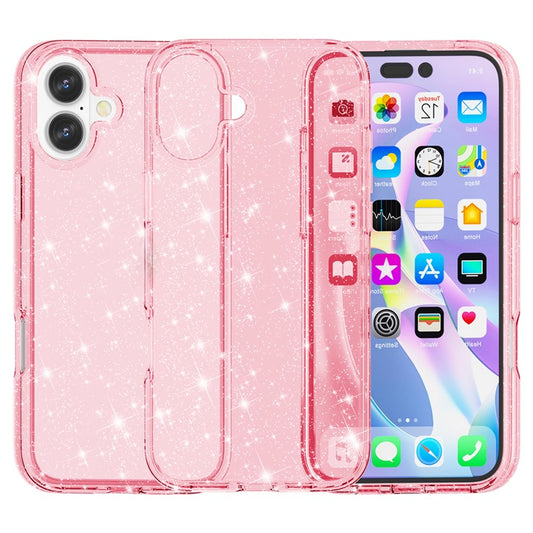 For iPhone 16 Case Sparkly Glitter TPU Frame PC Back Hybrid Phone Cove