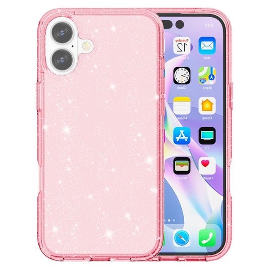 For iPhone 16 Case Sparkly Glitter TPU Frame PC Back Hybrid Phone Cove
