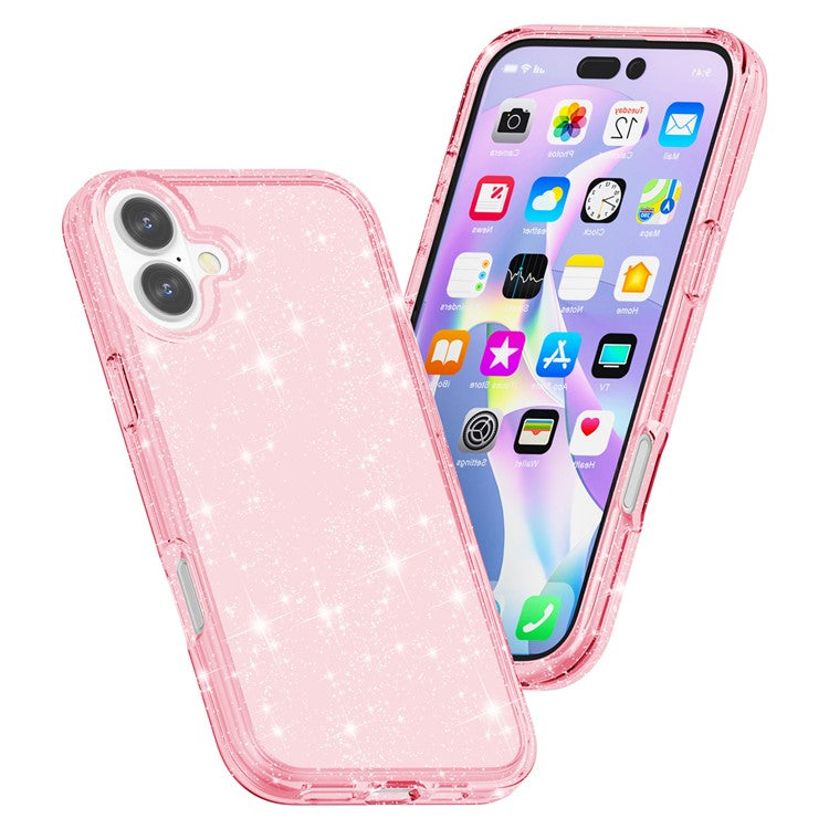 For iPhone 16 Case Sparkly Glitter TPU Frame PC Back Hybrid Phone Cove - TechGearPal