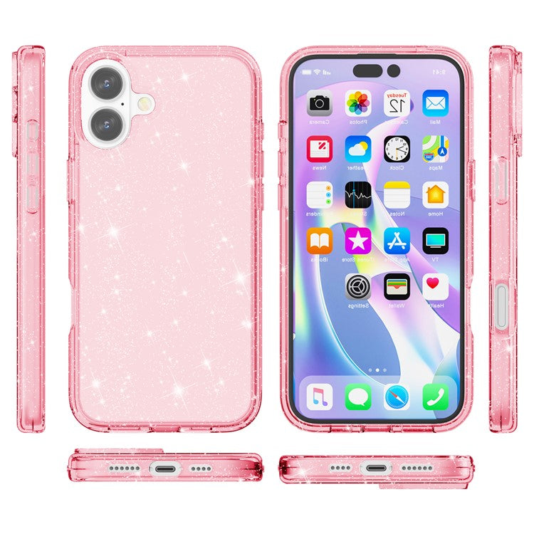 For iPhone 16 Case Sparkly Glitter TPU Frame PC Back Hybrid Phone Cove - TechGearPal