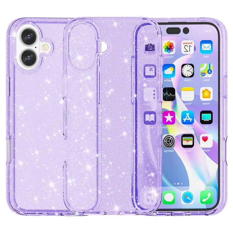 For iPhone 16 Case Sparkly Glitter TPU Frame PC Back Hybrid Phone Cove - TechGearPal