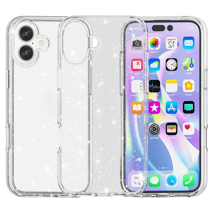 For iPhone 16 Case Sparkly Glitter TPU Frame PC Back Hybrid Phone Cove - TechGearPal