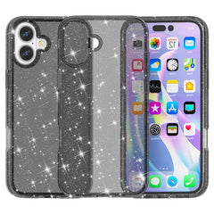For iPhone 16 Case Sparkly Glitter TPU Frame PC Back Hybrid Phone Cove - TechGearPal