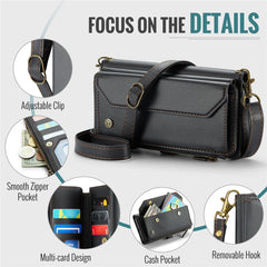 For Samsung Galaxy S22 5G Leather Case CASEME C36 Zipper Multiple Card Slots Phone Cover with Straps