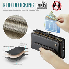For Samsung Galaxy S22 5G Leather Case CASEME C36 Zipper Multiple Card Slots Phone Cover with Straps