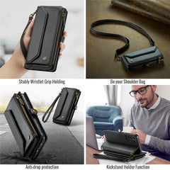 For Samsung Galaxy S22 5G Leather Case CASEME C36 Zipper Multiple Card Slots Phone Cover with Straps