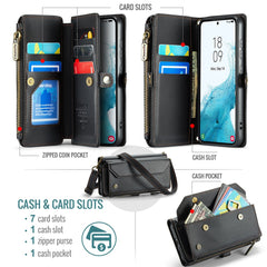 For Samsung Galaxy S22 5G Leather Case CASEME C36 Zipper Multiple Card Slots Phone Cover with Straps