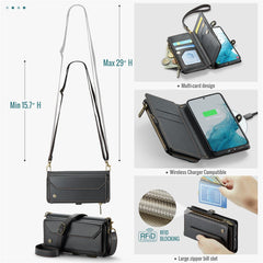 For Samsung Galaxy S22 5G Leather Case CASEME C36 Zipper Multiple Card Slots Phone Cover with Straps