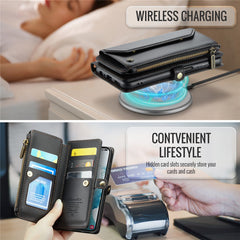 For Samsung Galaxy S22 5G Leather Case CASEME C36 Zipper Multiple Card Slots Phone Cover with Straps
