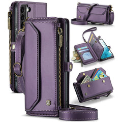 For Samsung Galaxy S22 5G Leather Case CASEME C36 Zipper Multiple Card Slots Phone Cover with Straps