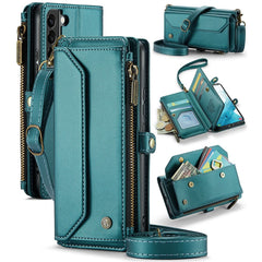For Samsung Galaxy S22 5G Leather Case CASEME C36 Zipper Multiple Card Slots Phone Cover with Straps