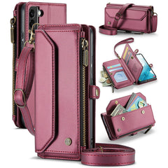 For Samsung Galaxy S22 5G Leather Case CASEME C36 Zipper Multiple Card Slots Phone Cover with Straps
