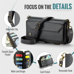 For Samsung Galaxy S22 Ultra 5G Leather Case CASEME C36 Zipper Multiple Card Slots Phone Cover with Straps