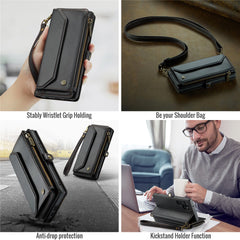 For Samsung Galaxy S22 Ultra 5G Leather Case CASEME C36 Zipper Multiple Card Slots Phone Cover with Straps