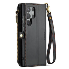 For Samsung Galaxy S22 Ultra 5G Leather Case CASEME C36 Zipper Multiple Card Slots Phone Cover with Straps