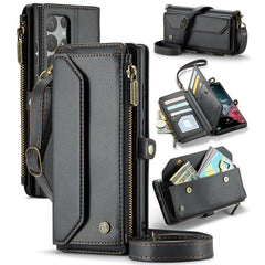 For Samsung Galaxy S22 Ultra 5G Leather Case CASEME C36 Zipper Multiple Card Slots Phone Cover with Straps