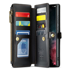 For Samsung Galaxy S22 Ultra 5G Leather Case CASEME C36 Zipper Multiple Card Slots Phone Cover with Straps