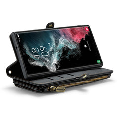 For Samsung Galaxy S22 Ultra 5G Leather Case CASEME C36 Zipper Multiple Card Slots Phone Cover with Straps