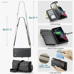 For Samsung Galaxy S22 Ultra 5G Leather Case CASEME C36 Zipper Multiple Card Slots Phone Cover with Straps