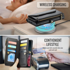 For Samsung Galaxy S22 Ultra 5G Leather Case CASEME C36 Zipper Multiple Card Slots Phone Cover with Straps