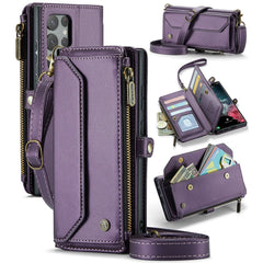 For Samsung Galaxy S22 Ultra 5G Leather Case CASEME C36 Zipper Multiple Card Slots Phone Cover with Straps