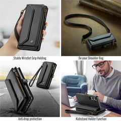 For Samsung Galaxy S23 Leather Case CASEME C36 Zipper Multiple Card Slots Phone Cover with Straps
