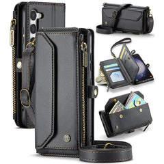 For Samsung Galaxy S23 Leather Case CASEME C36 Zipper Multiple Card Slots Phone Cover with Straps