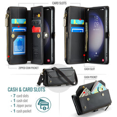 For Samsung Galaxy S23 Leather Case CASEME C36 Zipper Multiple Card Slots Phone Cover with Straps