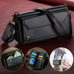 For Samsung Galaxy S23 Leather Case CASEME C36 Zipper Multiple Card Slots Phone Cover with Straps