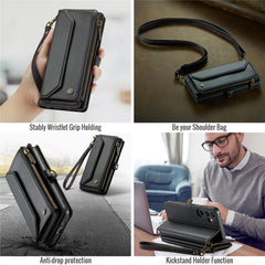 For Samsung Galaxy S23 FE Leather Case CASEME C36 Zipper Multiple Card Slots Phone Cover with Straps