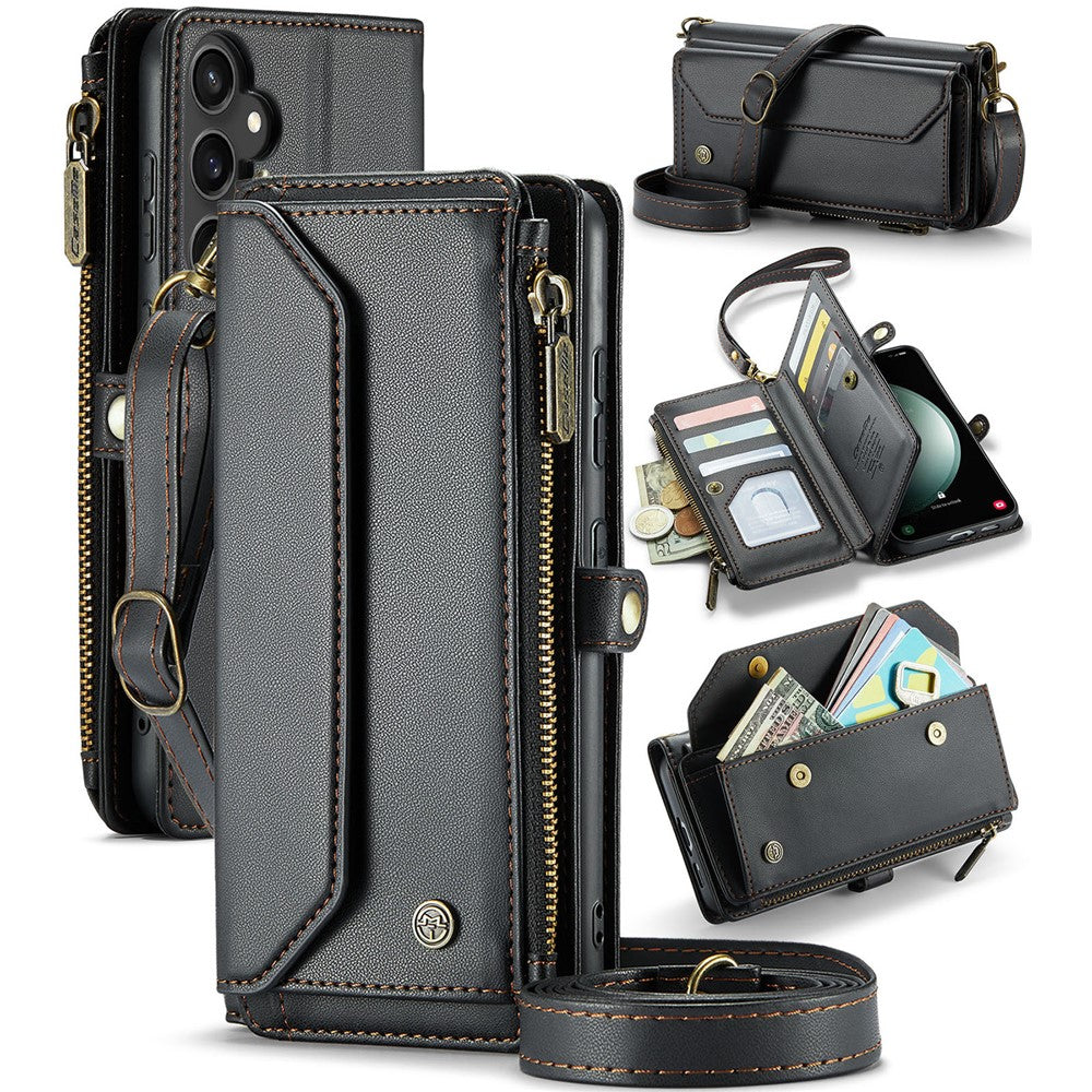 For Samsung Galaxy S23 FE Leather Case CASEME C36 Zipper Multiple Card Slots Phone Cover with Straps - TechGearPal