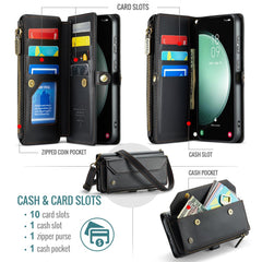 For Samsung Galaxy S23 FE Leather Case CASEME C36 Zipper Multiple Card Slots Phone Cover with Straps