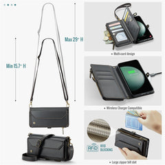 For Samsung Galaxy S23 FE Leather Case CASEME C36 Zipper Multiple Card Slots Phone Cover with Straps