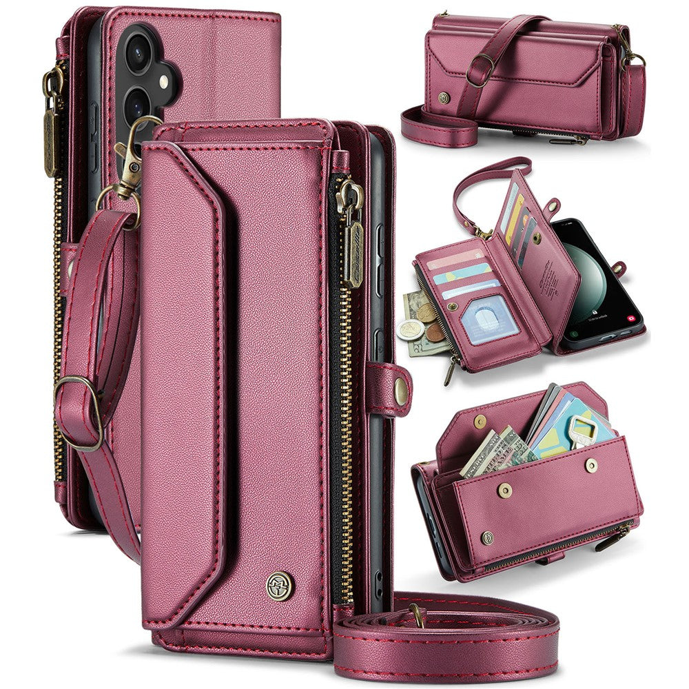 For Samsung Galaxy S23 FE Leather Case CASEME C36 Zipper Multiple Card Slots Phone Cover with Straps