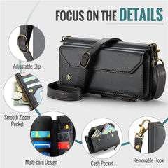 For Samsung Galaxy S23+ Leather Case CASEME C36 Zipper Multiple Card Slots Phone Cover with Straps
