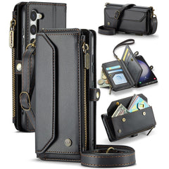 For Samsung Galaxy S23+ Leather Case CASEME C36 Zipper Multiple Card Slots Phone Cover with Straps