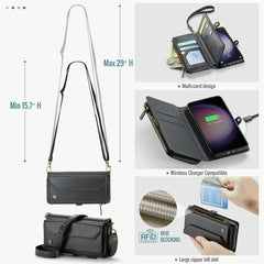 For Samsung Galaxy S23+ Leather Case CASEME C36 Zipper Multiple Card Slots Phone Cover with Straps