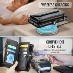 For Samsung Galaxy S23+ Leather Case CASEME C36 Zipper Multiple Card Slots Phone Cover with Straps