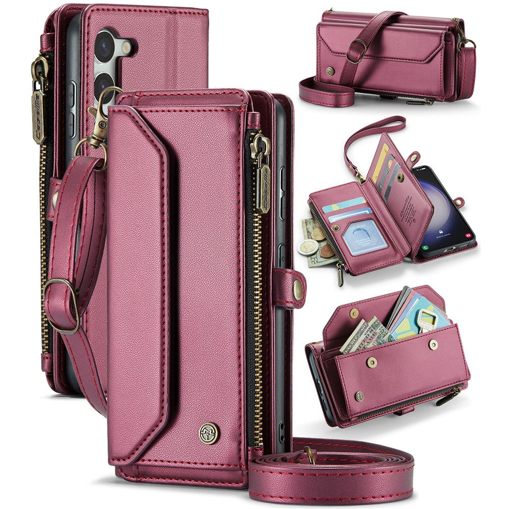 For Samsung Galaxy S23+ Leather Case CASEME C36 Zipper Multiple Card Slots Phone Cover with Straps