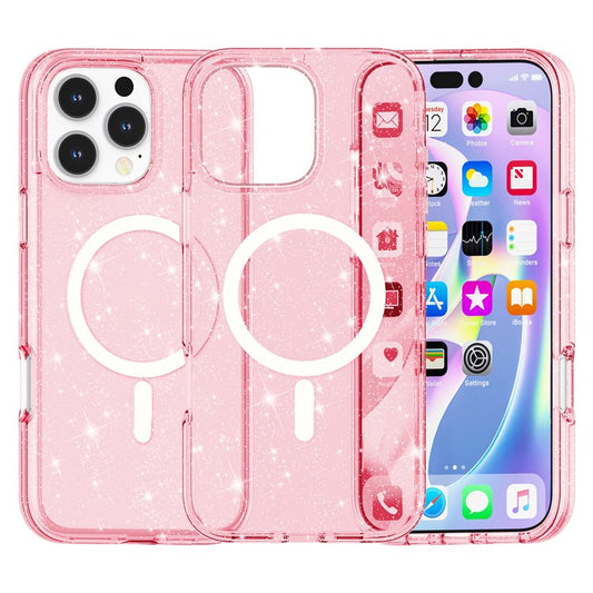 For iPhone 16 Pro Max Case Sparkly Glitter PC+TPU Phone Cover Compatible with MagSaf