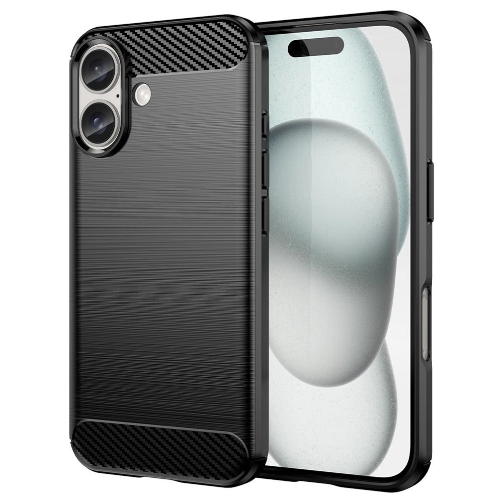 For iPhone 16 Case Brushed Soft TPU Phone Cover Carbon Fiber Texture