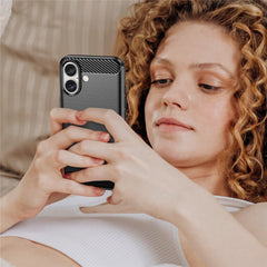 For iPhone 16 Case Brushed Soft TPU Phone Cover Carbon Fiber Texture