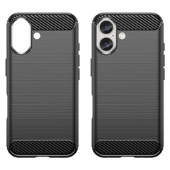 For iPhone 16 Case Brushed Soft TPU Phone Cover Carbon Fiber Texture