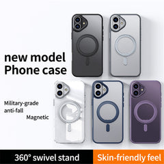 For iPhone 16 Case Compatible with MagSafe TPU+Acrylic+Metal Kickstand Matte Phone Cover