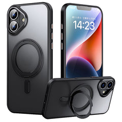 For iPhone 16 Case Compatible with MagSafe TPU+Acrylic+Metal Kickstand Matte Phone Cover