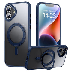 For iPhone 16 Case Compatible with MagSafe TPU+Acrylic+Metal Kickstand Matte Phone Cover